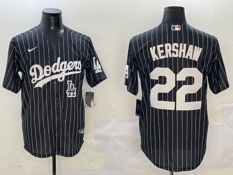 Men Los Angeles Dodgers 22 Kershaw Black Stripe Jointly Name 2025 Nike MLB Jersey style 12